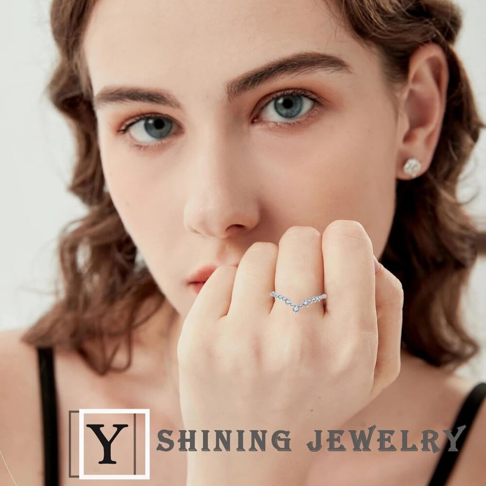 925 Sterling Silver V-Shape Stackable Wedding Ban… - image 2